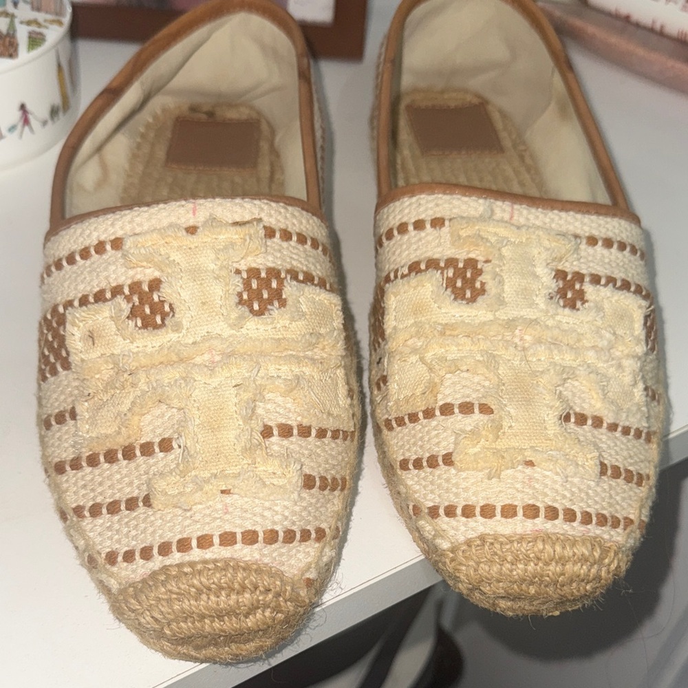 Tory Burch Tan and Cream Espadrilles
